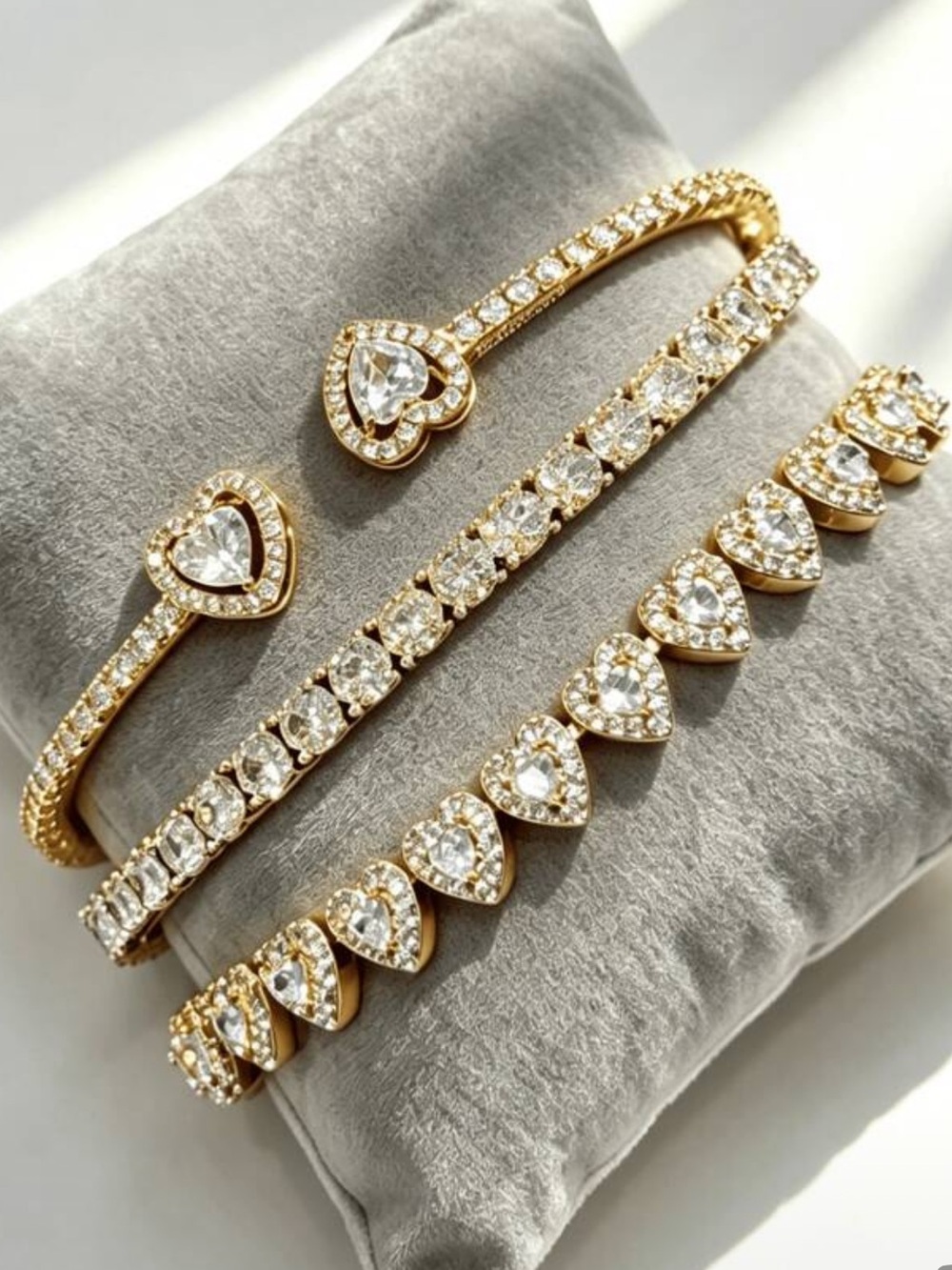 Gold Heart & Crystal Bracelet Set - Women Jewelry